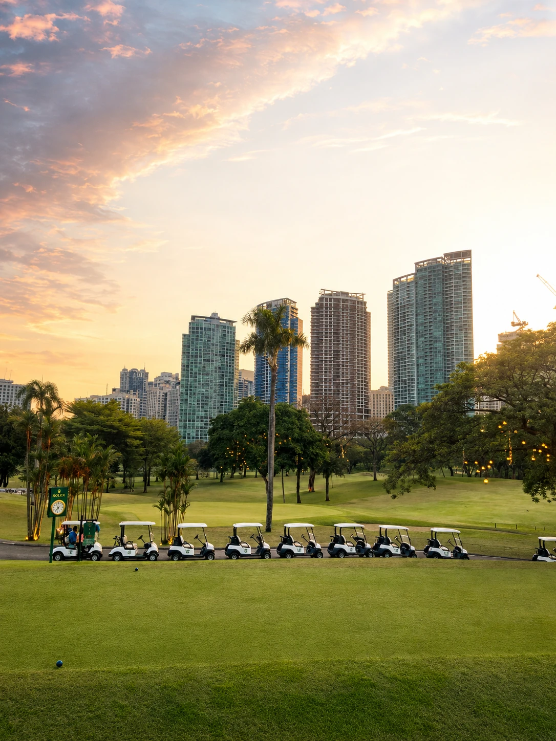 Golf course in the Philippines at sunset